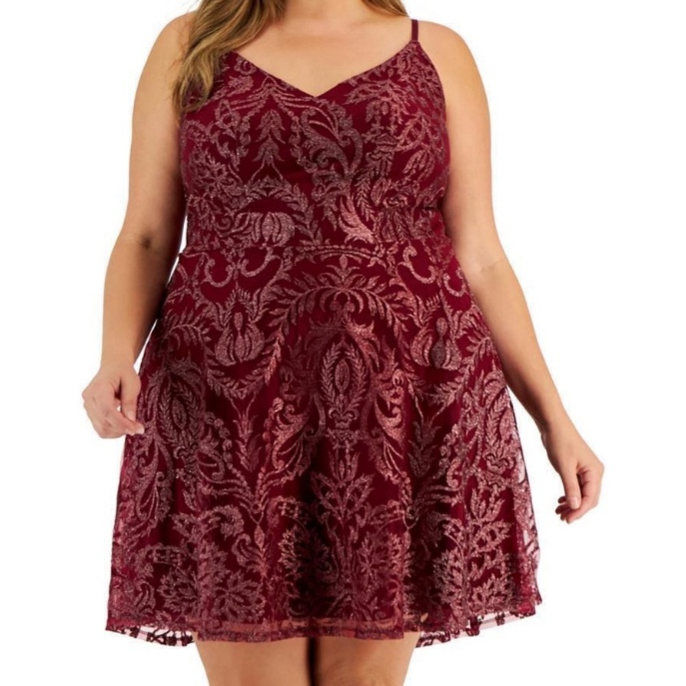 Women’s Formal Dress Plus Size 16W Speechless Red Foral Glitter Short Gown NEW - Picture 3 of 5